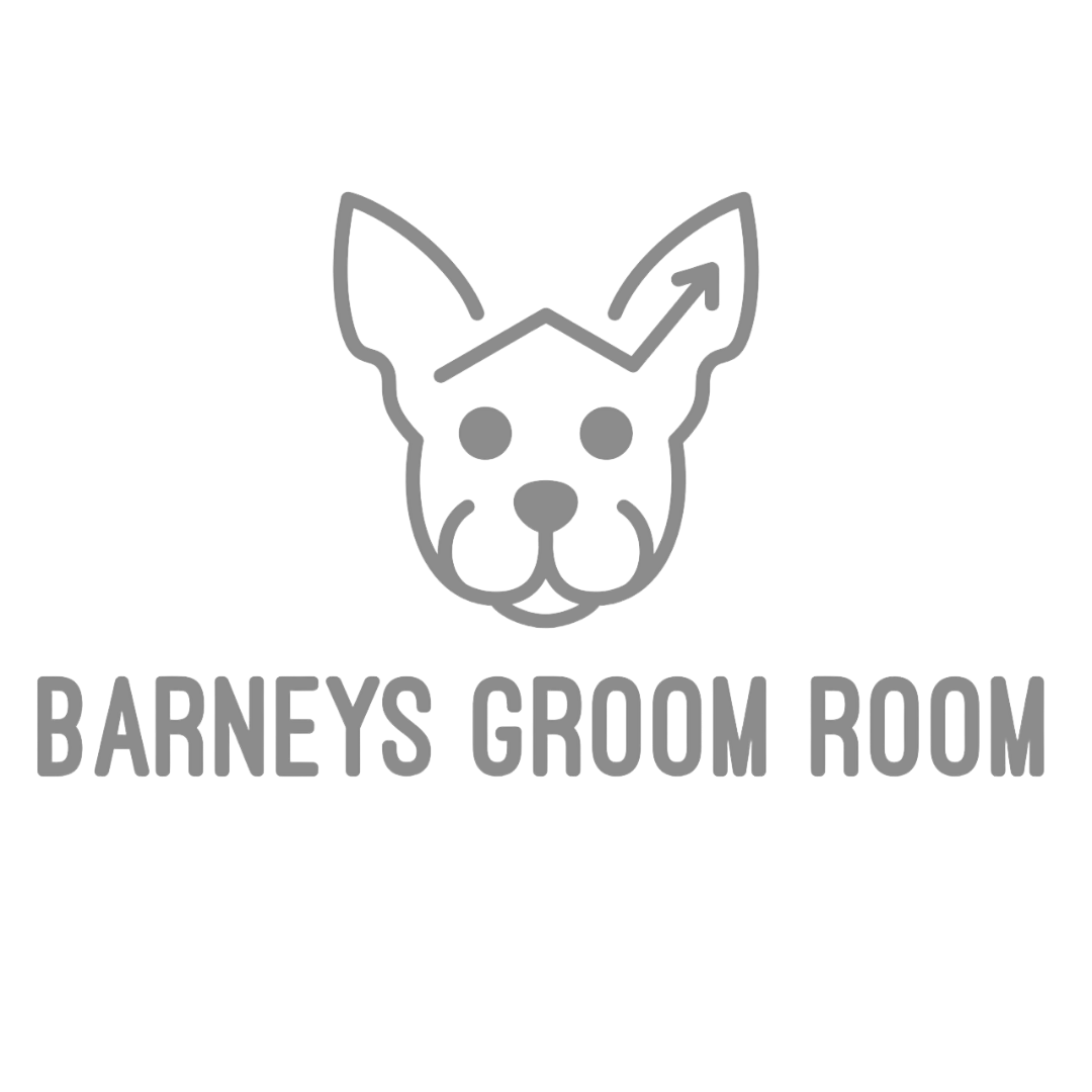 Barney's Groom Room logo featuring a dog outline with upward arrow.